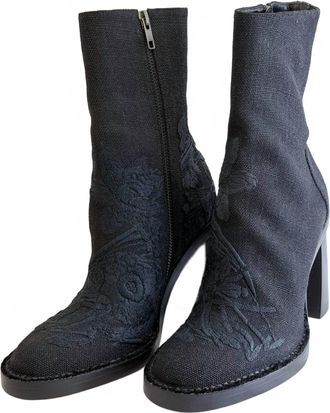 Ann Demeulemeester Womens Embroidered Boots In Black