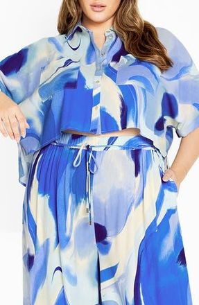 City Chic Esme Cropped Shirt in Whirlpool at Nordstrom Rack, Size Xxl/24W