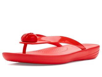 FitFlop Iqushion Glossy-Button Flip-Flops Womens Wedge Shoes Cherry Tomato : 10 M (B), Rubber