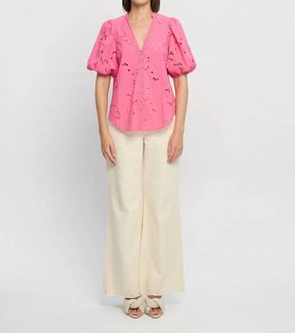 Kivari Corfu Puff Sleeve Blouse In Pink