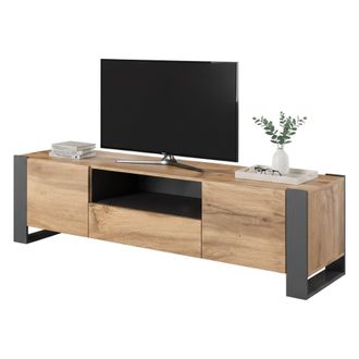 Dmora Mueble De Tv De Fresno, Aparador De Sal&oacute;n Con Tres Puertas Batientes Y Tres Compartimentos Interiores, Elevado Del Suelo, 151x42 H60 Cm, Beige