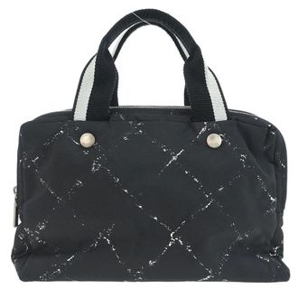 Chanel Travel Line Boston Printed Nylon Black Nylon Handbag (Pre-Owned)