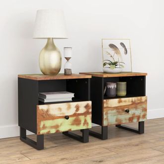 vidaXL Mesitas De Noche 2 Uds Madera Maciza Reciclada Y Contrachapada Vidaxl