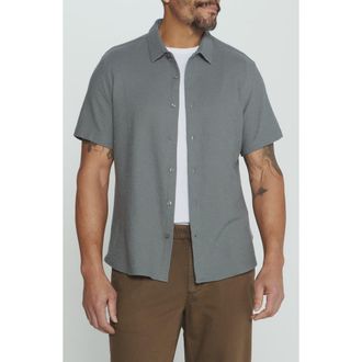 7 Diamonds The Rowan Solid Short Sleeve Textured Cotton Blend Button-Up Shirt in Basil at Nordstrom, Size Xx-Large