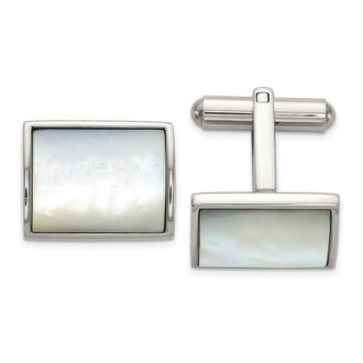 Diamond2Deal Stainless Steel Polished with Mother of Pearl Inlay Cuff Links