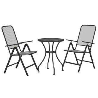 vidaXL Set De Comedor De Jard&iacute;n 3 Pzas Malla Metal Expandido Antracita Vidaxl