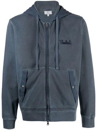 Woolrich embroidered-logo cotton hoodie - Blue