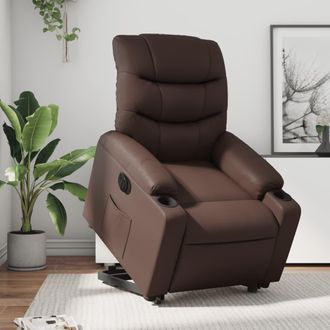 vidaXL Sill&oacute;n Reclinable Elevable El&eacute;ctrico De Cuero Sint&eacute;tico Marr&oacute;n Vidaxl