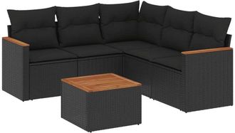 vidaXL Vidaxl - Set De Sof&aacute;s De Jard&iacute;n 6 Piezas Y Cojines Rat&aacute;n Sint&eacute;tico Negro