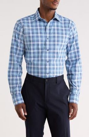 Lorenzo Uomo Trim Fit Plaid Cotton Dress Shirt in Navy/Light Blue at Nordstrom Rack, Size 15.5 - 32