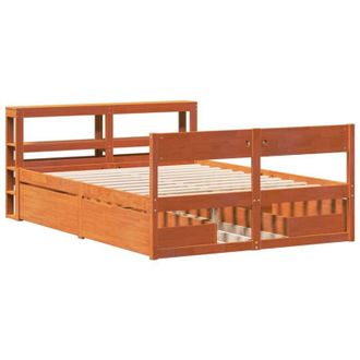 vidaXL Vidaxl - Cama Sin Colch&oacute;n Madera Maciza Pino Marr&oacute;n Cera 150x200 Cm
