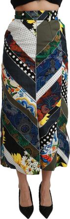 Dolce & Gabbana Womens Multicolor Silk Geometric High Waist Maxi Skirt