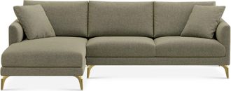 Castlery Lena Chaise Sectional Sofa Left Facing Customized, Performance Classic Twill Moss, Brass Legs, Spill Resistant, Removable Covers for Castlery