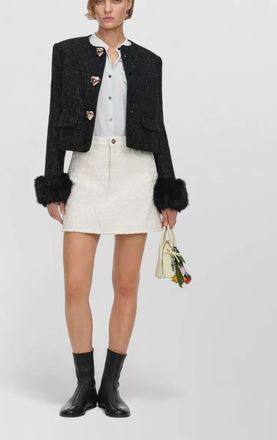 Self Portrait metallic boucl&eacute; faux fur cuff jacket