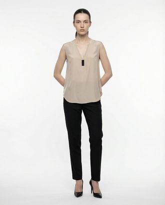Brunello Cucinelli Sand Silk Sleeveless Blouse, Size Medium