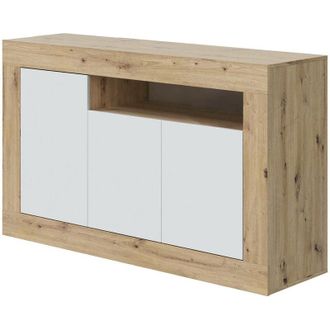 F.R.S. Credenza, Madia moderna a 3 ante, Buffet da soggiorno con scomparti, Madia da salotto, Mobile Porta tv, cm 144x42h87, Rovere nodi e Bianco