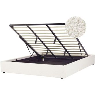 Beliani Letto matrimoniale con contenitore in tessuto boucl&egrave; bianco sporco 180 x 200 cm Dinan