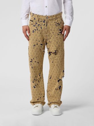 Philipp Plein Destroyed Beach Wide Leg Jeans in Distressed Denim