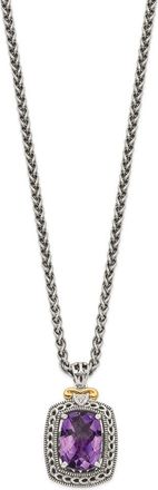 Diamond2Deal Sterling Silver with 14K Accent Cushion Amethyst and Diamond Pendant Necklace