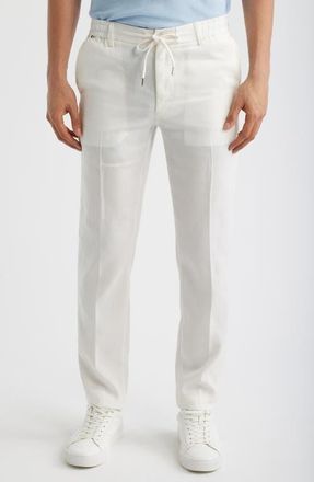 BOSS Kane Linen Blend Drawstring Pants in White at Nordstrom, Size 36 X 32