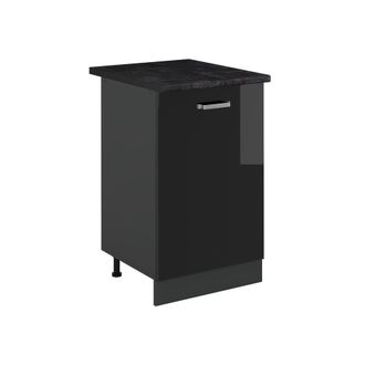 Vicco Mueble Bajo De Cocina R-line, Negro Brillo Intenso/antracita, 50 Cm Encimera Antracita, Vicco