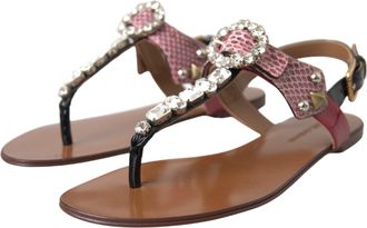 Dolce & Gabbana Womens Multicolor Crystal Sandals Flip Flops Shoes Ayers Lamb Leather