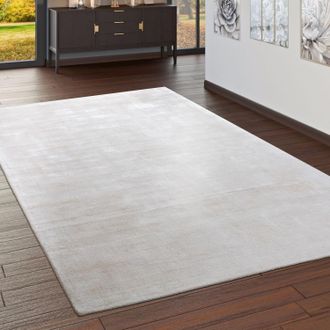 Paco Home Paco Home - Alfombra Tejida Alta Calidad Ray&oacute;n Viscosa Vintage Vistosa Jaspeada Crema 200x300 Cm