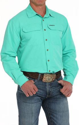 Cinch Mens Solid Arenaflex Long Sleeve Shirt In Turquoise