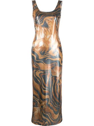 Alberta Ferretti metallic swirl print dress - women - Elastane/Polyester - 40 - Grey