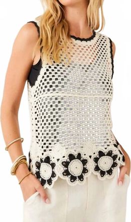 Karen Kane Crochet Flower Detail Sweater Tank In Cream & Black