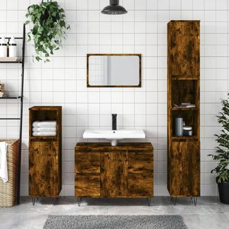 Berkfield Home Bathroom Cabinet Smoked Oak 80x33x60 cm Engineered Wood in Brown | Size: 80 x 33 x 60 cm