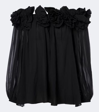 Carolina Herrera Top fruncido de seda con aplique floral