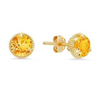 MAX + STONE 14k Yellow Gold Roped Halo Gemstone Round Stud Earrings for Women 6mm