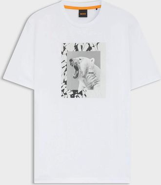 HUGO BOSS Mens BOSS Orange Te lupo Mens Polar Bear Graphic T-Shirt - White 100 - Size: 42