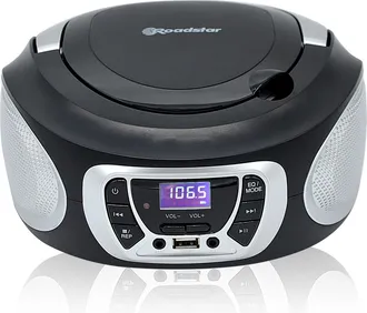 Roadstar Cdr-365u/sl Radio Cd Player Port&aacute;til Digital Fm Pll, Reproductor Cd-mp3 Usb Stereo, Aux-in Toma Auriculares Negro/plata