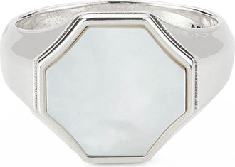 Emanuele Bicocchi Hex signet ring - unisex - Mother of Pearl/Sterling Silver - 24