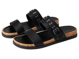 Lucky Brand Dineesa Studded Two Band Flat Sandals Womens Sandals Black : 6.5 B - Medium, Leather