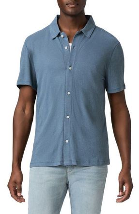 Paige Sultan Short Sleeve Linen & Cotton Knit Button-Up Shirt in Lakeside at Nordstrom, Size X-Large
