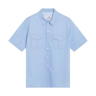 Maison Margiela Fused Poplin Shirt met Korte Mouwen - Heren - Korte mouwen Overhemden - Blauw - M - Katoen - Overhemden
