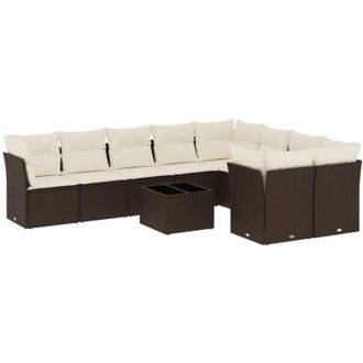 vidaXL Set De Sof&aacute;s De Jard&iacute;n 10 Pzas Y Cojines Rat&aacute;n Sint&eacute;tico Marr&oacute;n Vidaxl