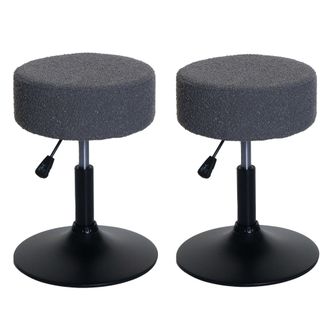 Hhg Hhg - Nunca Usado] Lote De 2 Taburetes 888, Taburete De Maquillaje, Altura Regulable Giratorio &Oslash; 37cm Tejido Boucl&eacute; 450g/m&sup2; Mvg, Gris Oscuro