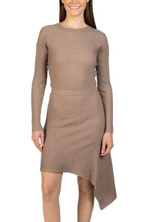 Love Token Asymmetrical Knit Sweater Dress In Oatmeal