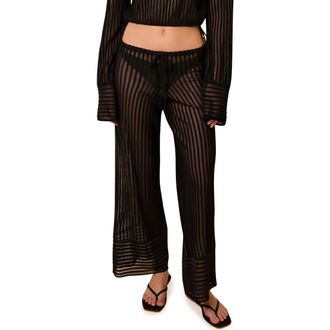 Solid & Striped The Athena Stripe Wide Leg Cover-Up Pants in Noir at Nordstrom, Size X-Large