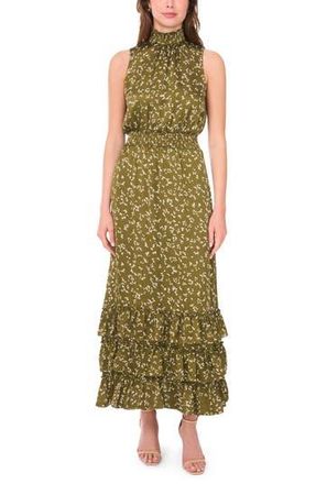 Halogen Smocked Tiered Maxi Dress in Olive Moss at Nordstrom Rack, Size Small