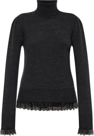Ganni Turtleneck in Lace Merino - Dames - Coltruien - Grijs - L - Wol - Truien & Vesten