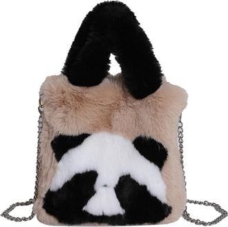 Generic Women Panda Fur Messenger Bag with Chain Strap Panda Furry Shoulder Bag Large Capacity Fluffy Panda Crossbody Bag Ladies Outdoor Bag (Khaki)