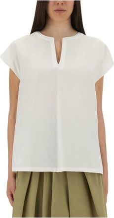 Aspesi Katoenen Poplin T-shirt met V-hals - Dames - Blouses - Wit - L - Katoen - Overhemden