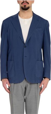 Santaniello Wollen blazer in licht gewassen stijl - Heren - Blazers - Blauw - L - Wol - Jassen