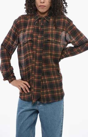 Saint Laurent Camicia Tie Neck in Lana a Quadri Saint Laurent