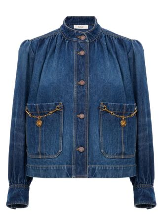 Chlo&eacute; Denim Solid Mandarin Collar Jacket